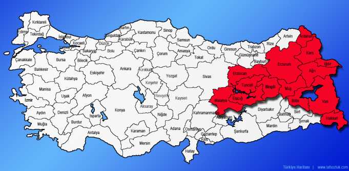 Doğu Anadolu ve Güneydoğu Anadolu Doğudaki il ve ilçelerin Kürtçe Türkçe yer isimleri